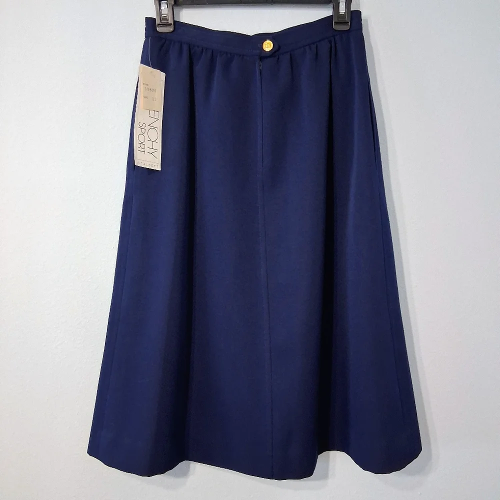 Vintage Givenchy Skirt Navy Blue A-line Midi Lined Zipper Button Closure Pockets - Picture 7 of 16